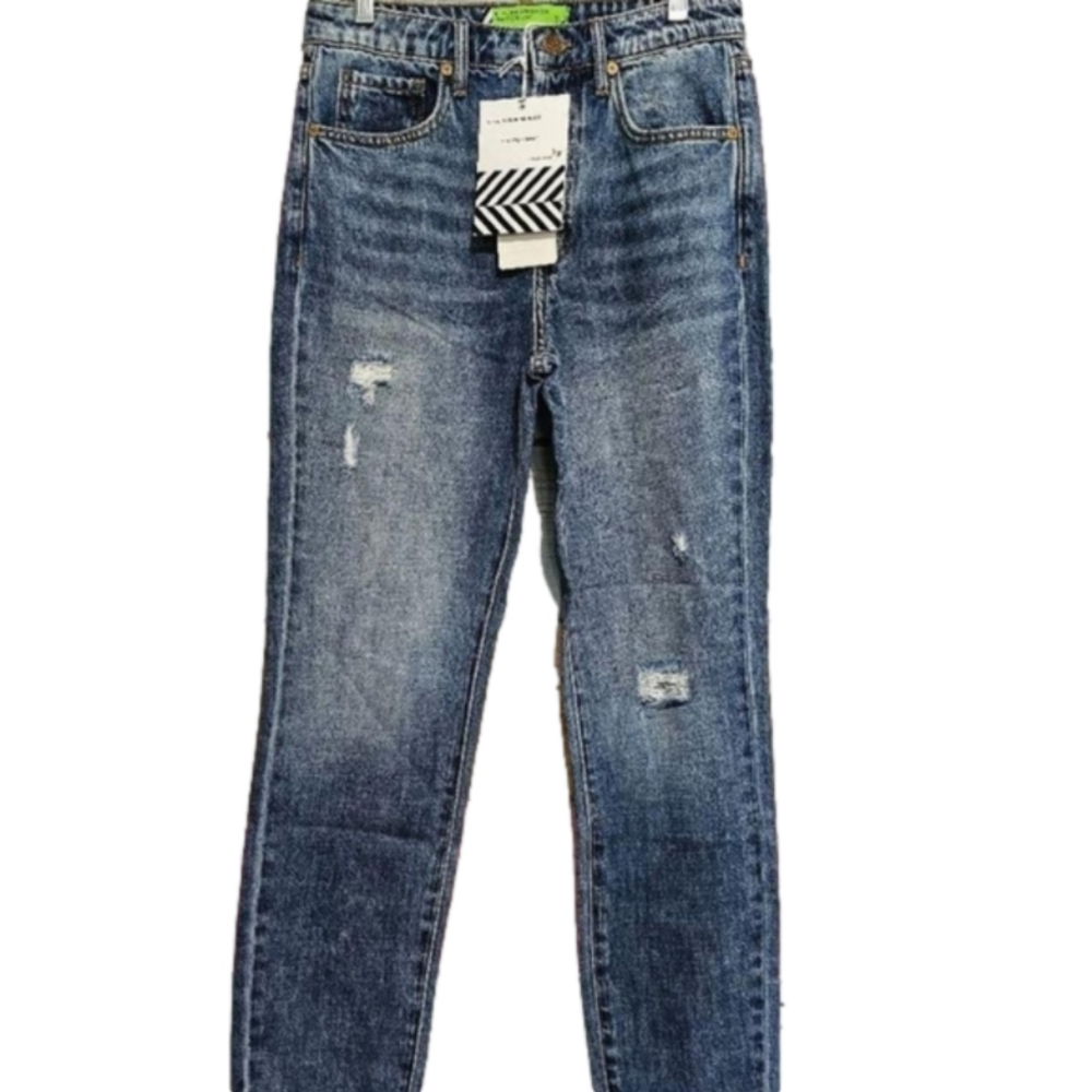 Nwt Sandrine Rose x Free People Mid Rise Distressed Slim Straight Jeans Sz 27